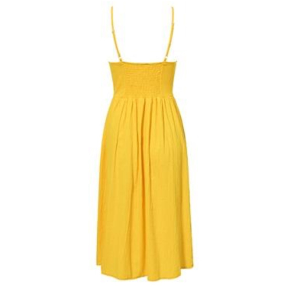 Yellow Buttoned Cami Fit and Flare Midi Dress - Picture 4 of 8